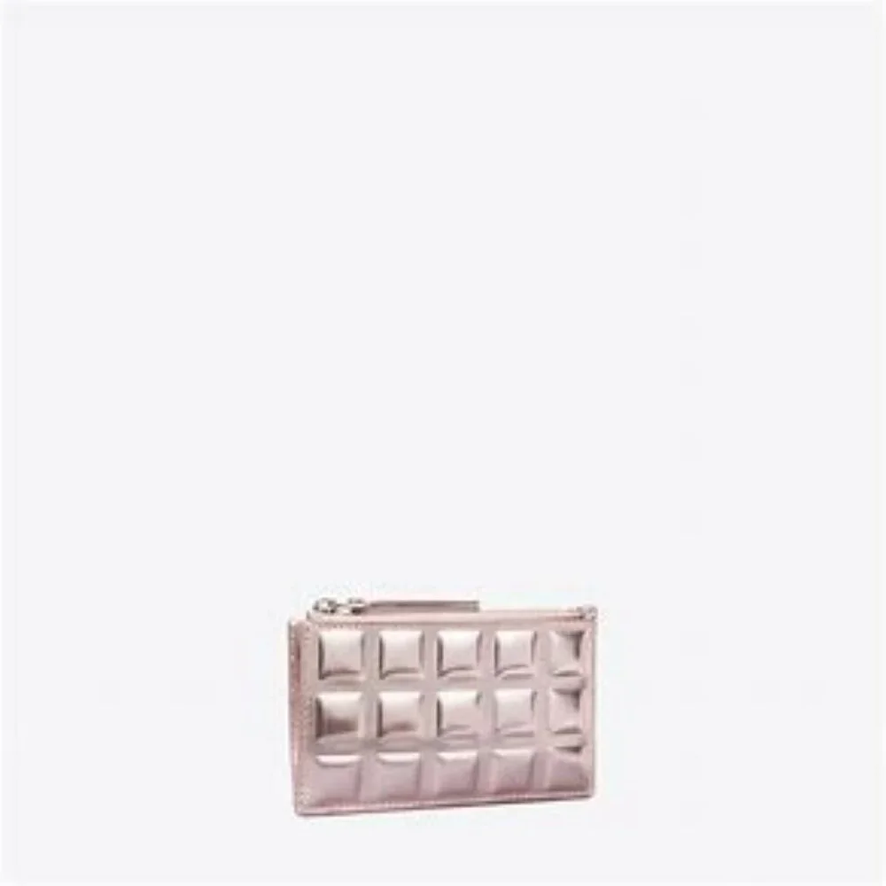 Tory Burch $198 Sparkle Pink Fleming Metallic Square Quilt Zip Card Case NWT! - Picture 3 of 5